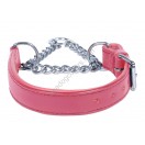 Adjustable PADDED Half check / Martingale Leather Dog Collar - Pink with Pink Lining. (Stainless Steel Chain)